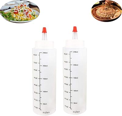 Condiment Squeeze Bottles Food Dispensers with Graduated Measurements 8 Floz 250ml and Needle-Nosed Liquid Dropper for Decorating Crafts AnyBack White 2 Pack