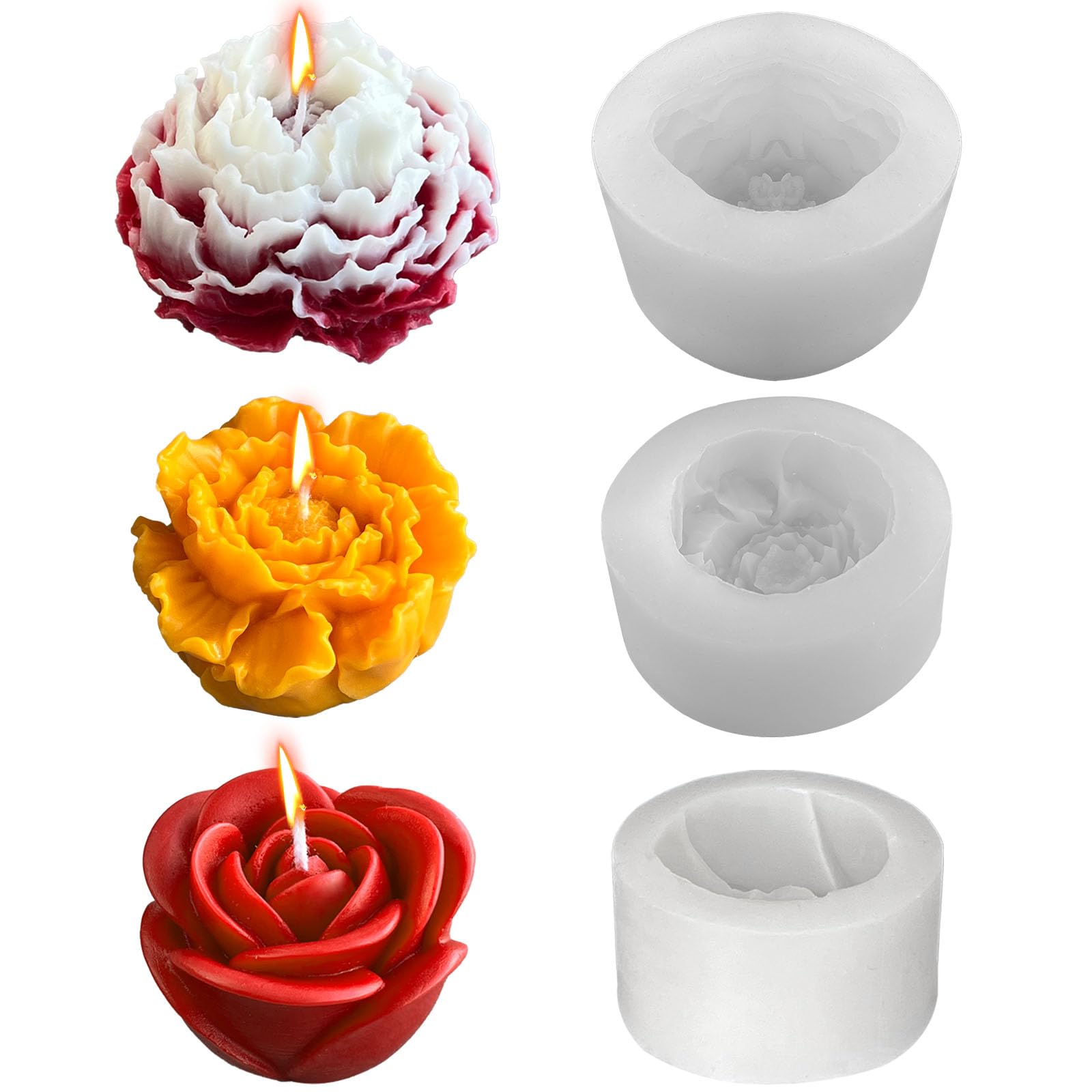 Midnadiy 3 Pièces Moule Bougie, Moule Silicone Fleur, Moule Silicone