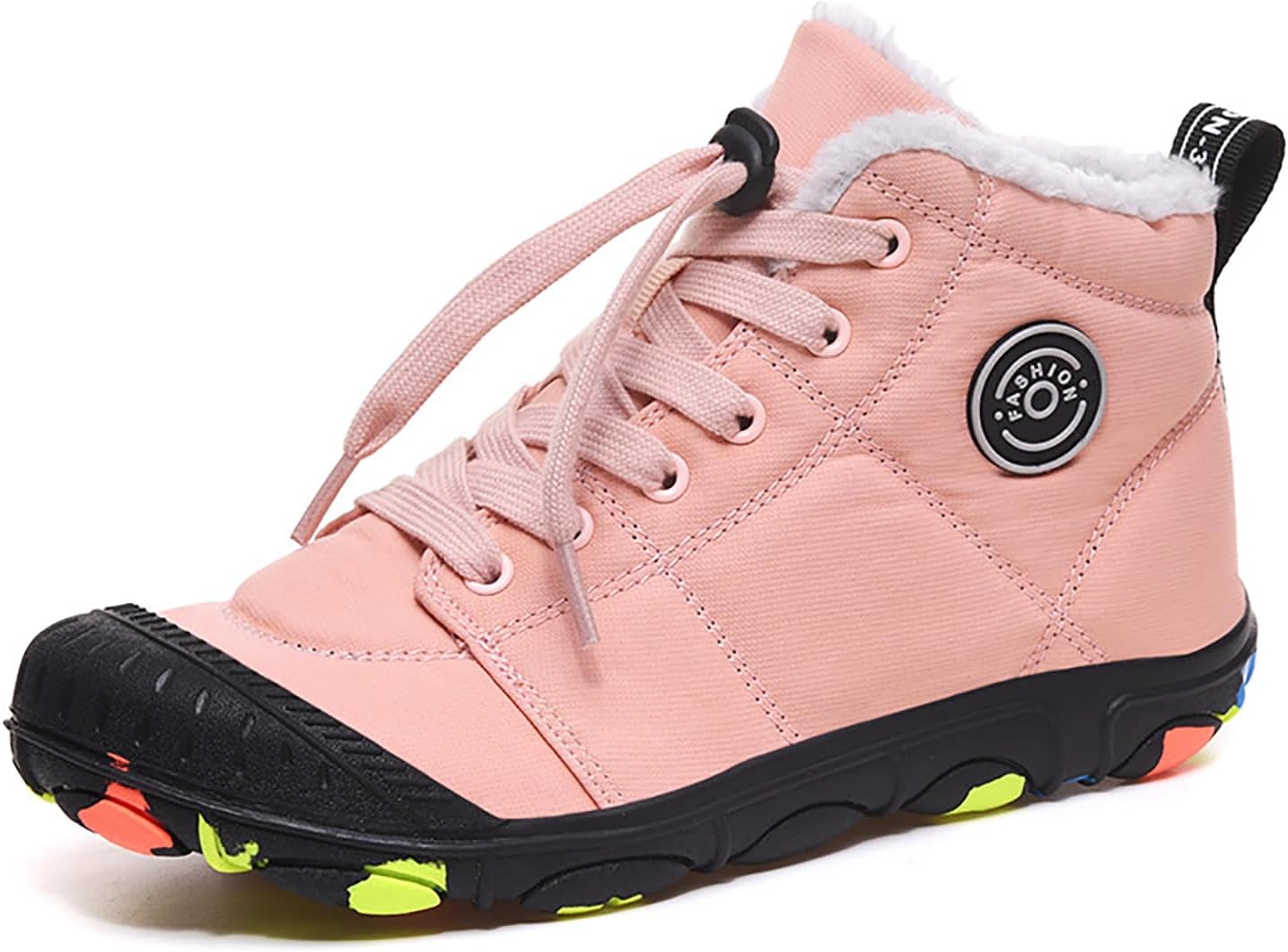 Girls Waterproof Barefoot Snow Boots Fall Winter Lace Up Warm Fur Lined Toddler Boots Outdoor Anti-Slip High-Top Trail Running Hiking Little Kids Shoes