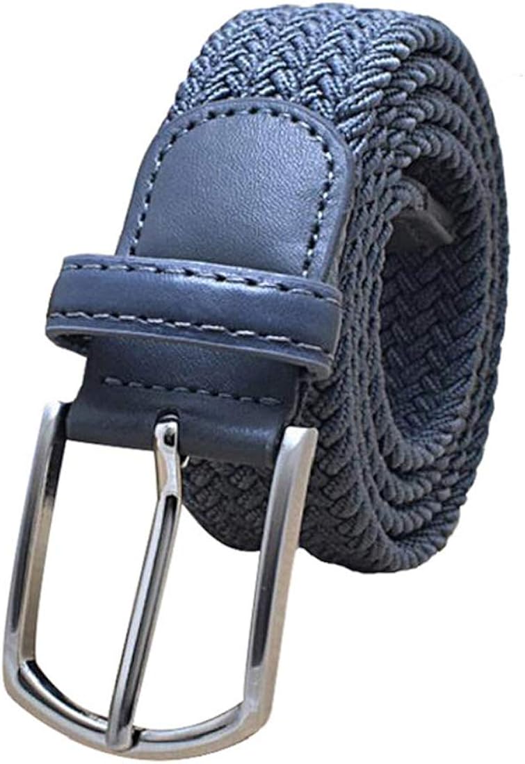 Irypulse Cinturón Trenzado de Lona elástica Hombres Mujeres Hecha elásticos Tela para Tejido Estiramiento Cuero de PU Hebilla de aleación Cinturones de Unisex Color sólido