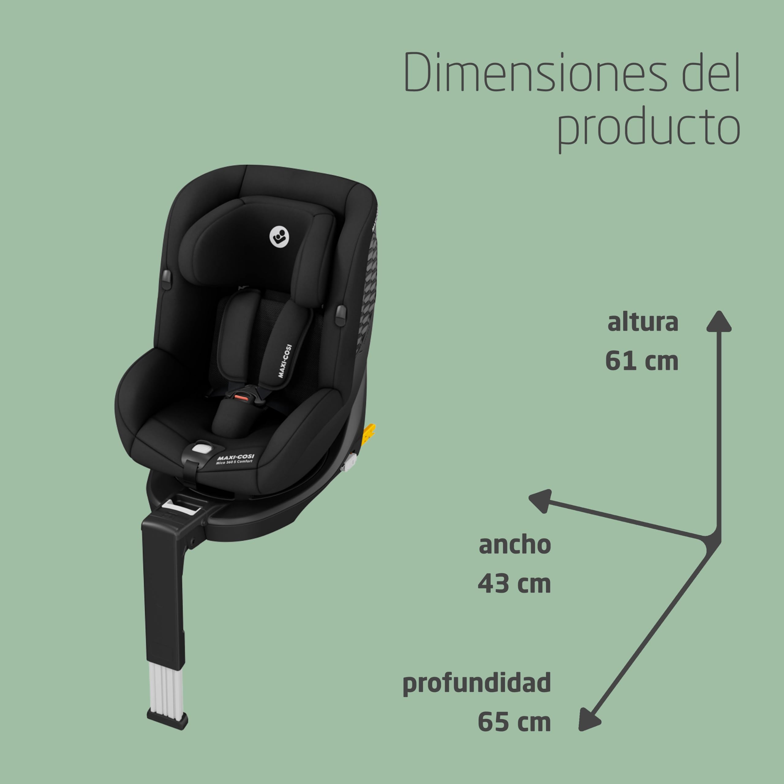 Maxi-Cosi Mica 360 S Comfort, Silla Coche 360 Giratoria, ISOFIX, 0-4 Años(40-105cm), Giro FlexiSpin, 5 Posiciones Reclinación, Protección G-CELL, Arnés Fácil Poner,Tejido Transpirable, Authentic Black