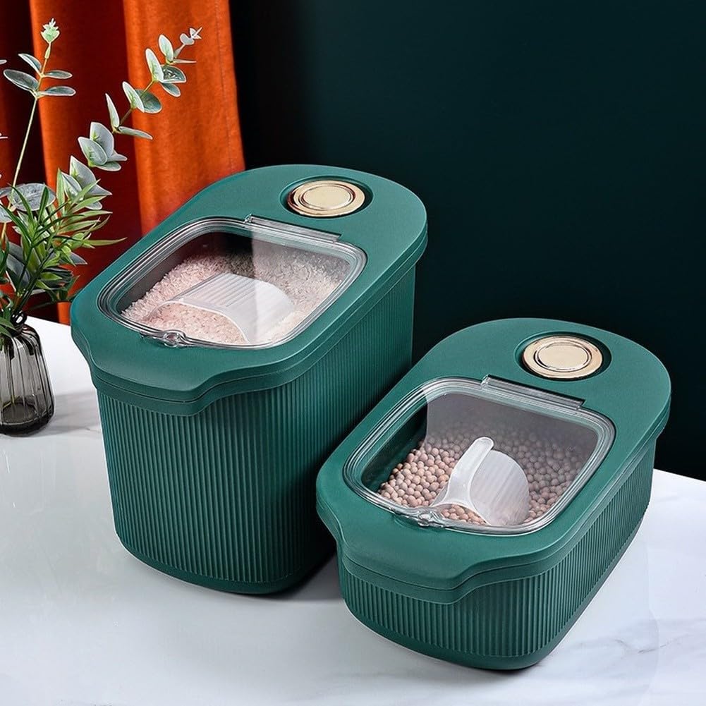Récipient de stockage à riz hermétique et résistant à l'humidité de grande capacité pour le stockage en vrac, moderne et minimaliste, blanc, vert, deux (20 Jin Blanc)