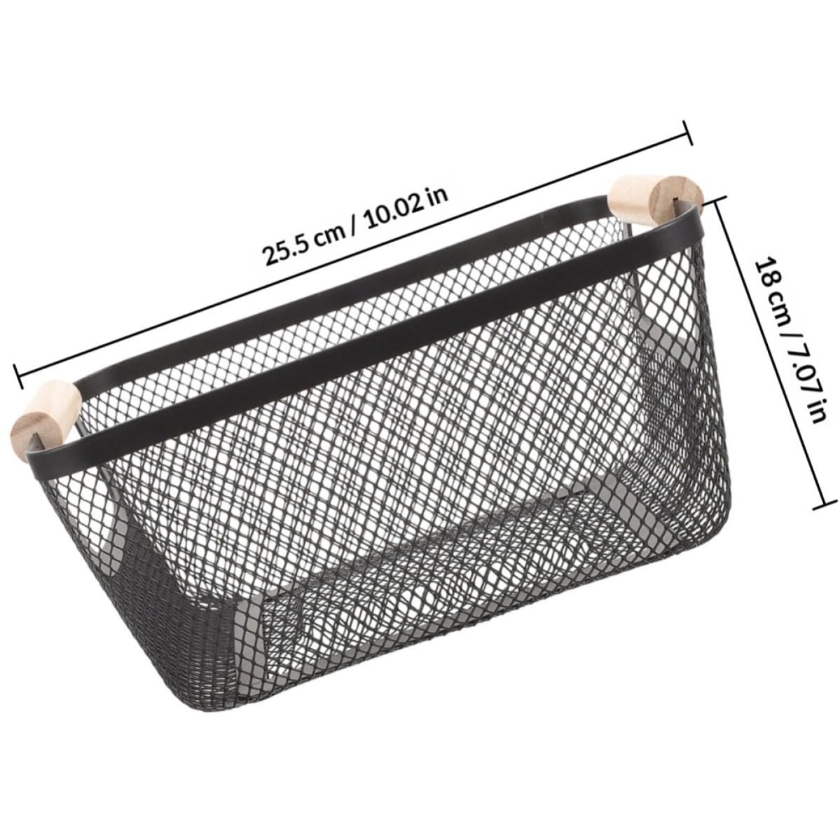 Cesta de almacenamiento de metal 2 piezas con mango de madera, organizador funcional, negro, hierro, resistente a la deformación, para cocina y sala de estar