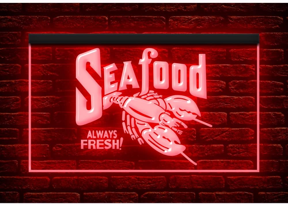 110200 Seafood Market Shop Cafe Restaurant Store Open Decor Display LED Light Neon Sign (12" X 8", Red)
