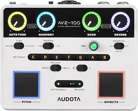 AVE-100 Multi-Effect Vocal Processor - Triple Intelligent Loop Cancellation, OTG Audio Interface for Singers, Podcasters, Live Streaming & Home Studio