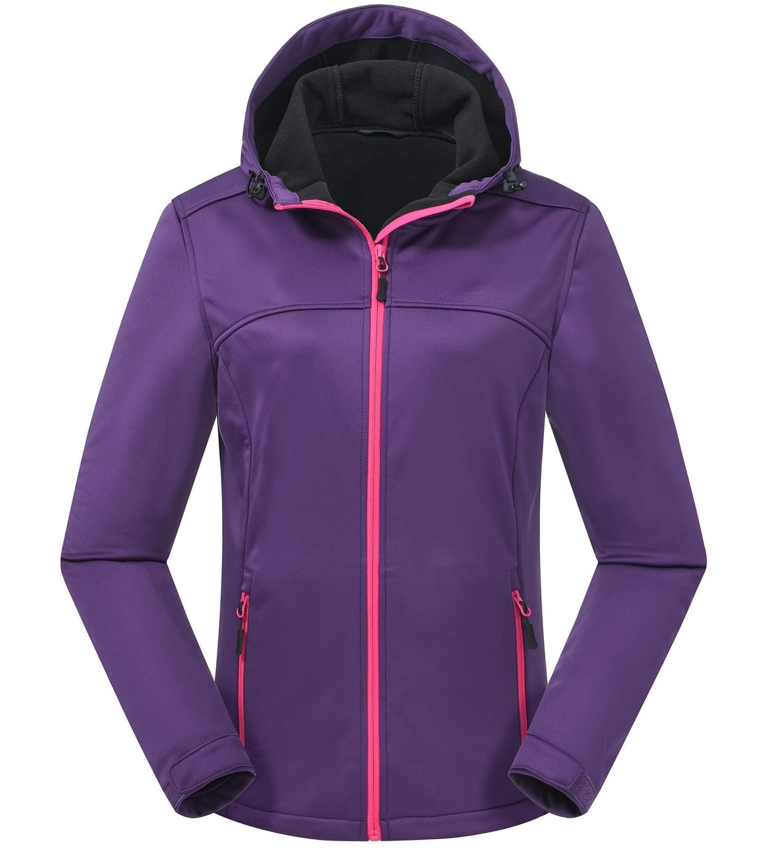 ATLASLAVA Damen Softshelljacke Wasserdichte Atmungsaktive Leichte Fleece Kapuze Übergangsjacke Laufen Wanderjacke S-XXL