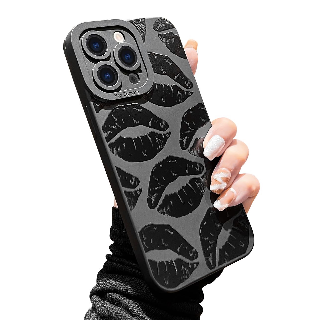 LAPOPNUT Black Case for iPhone 15 Pro Max,Women Girls Cute Lip Pattern Design Soft Silicone Cover Shockproof Protective Phone Case for iPhone 15 Pro