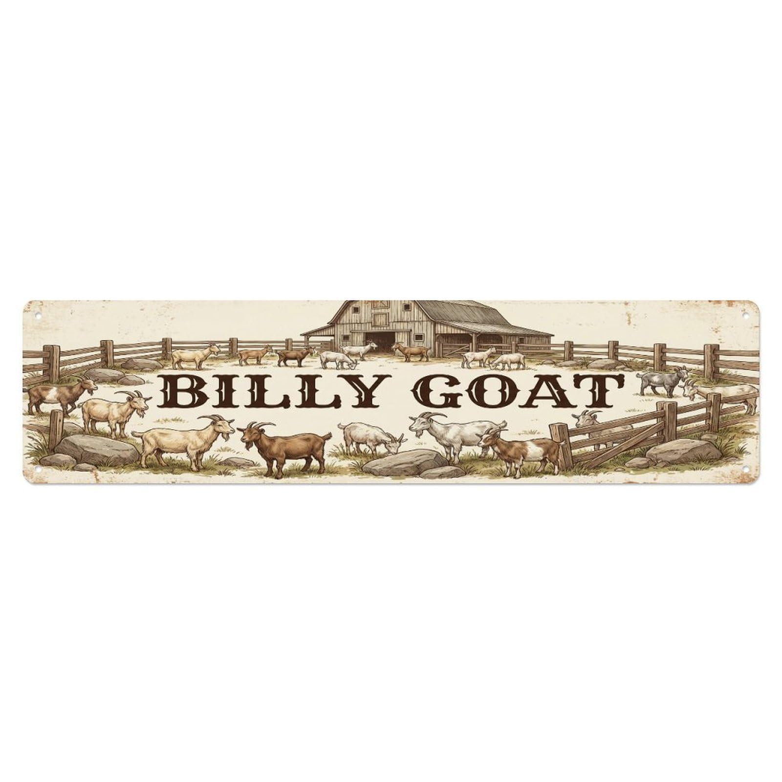 Vintage Yard Billy Farmhouse Funny Goat Backyard Farm Metal Tin Sign Plaque Wall Decor for Cafe, Club, Garden Metal Poster 4x16Inch