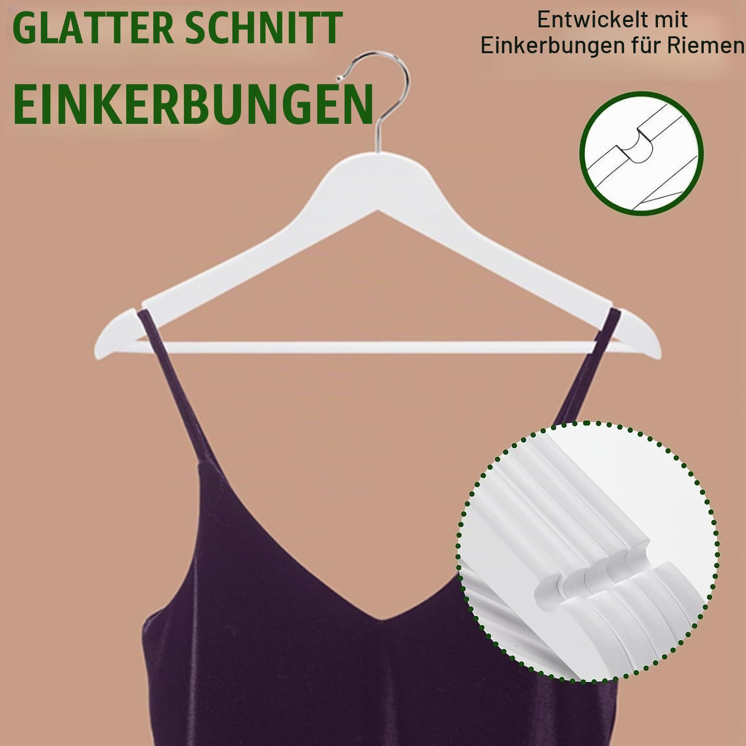 Amber Home 20 Stück 44,5cm Kleiderbügel aus Holz, Weiß | Rutschfest Stange für Hose, Aufhänger für T-Shirt, Hemd, Anzug, Mantel, Kleid, Trägertop