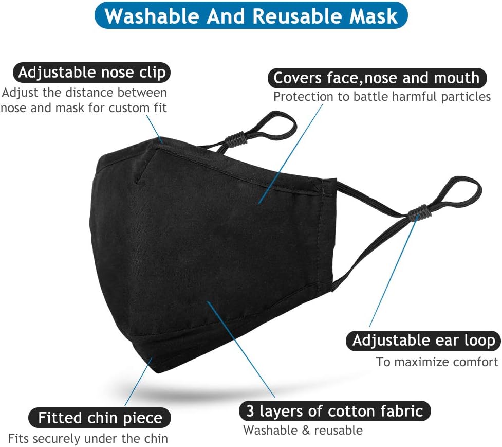 4PCS Cotton Face Mask (Black)