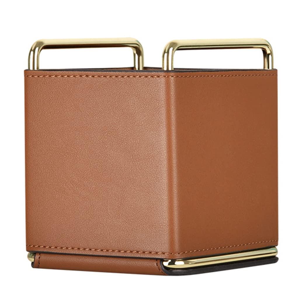 Tnbccxn Brown Pen Cup, Cosmetic Container High Capacity Faux Leather Creative Desktop Storage Box For Home Desktop Storage Tray Desktop Manager
