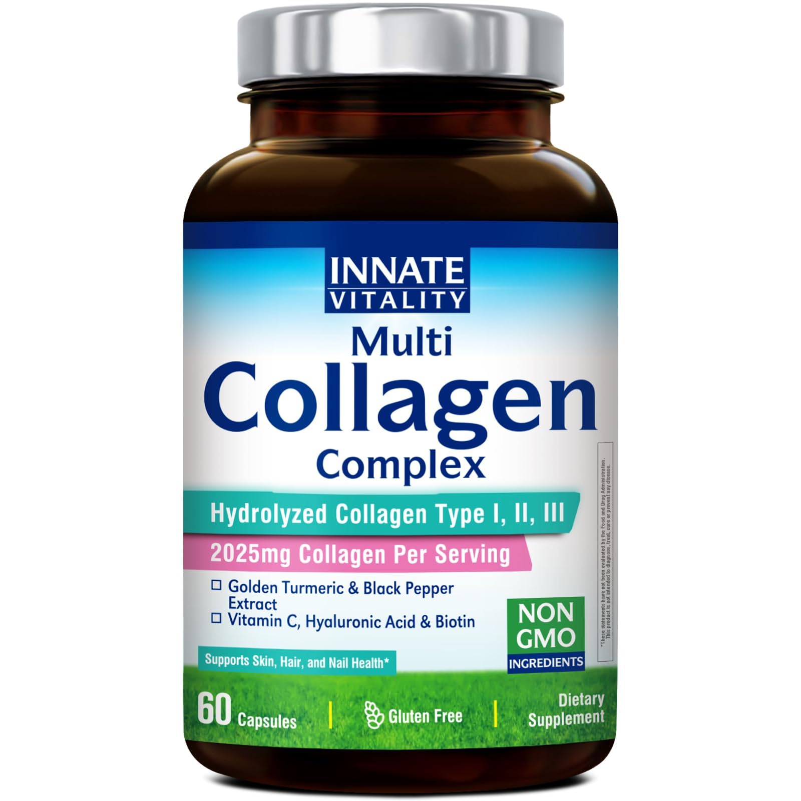 Innate Vitality Multi Collagen Peptides Type I II III Vitamin C Biotin Hyaluronic Acid Turmeric 2025mg Hydrolyzed Collagen