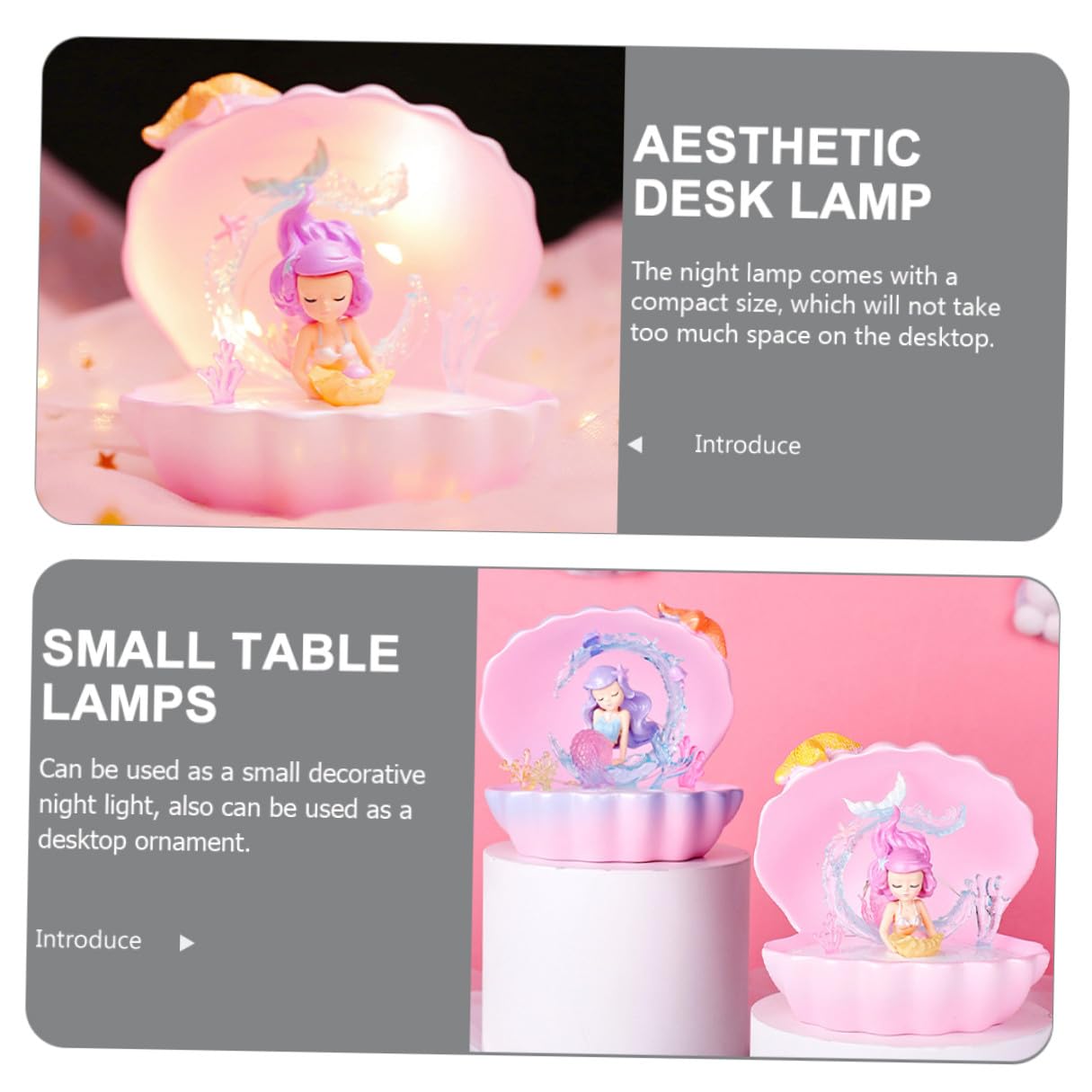 Lampe de Chevet Sirène Décorative et Lumineuse Rose en Résine pour Bureau, Présent D'anniversaire Fille, Décoration de Chambre Ado Romantique