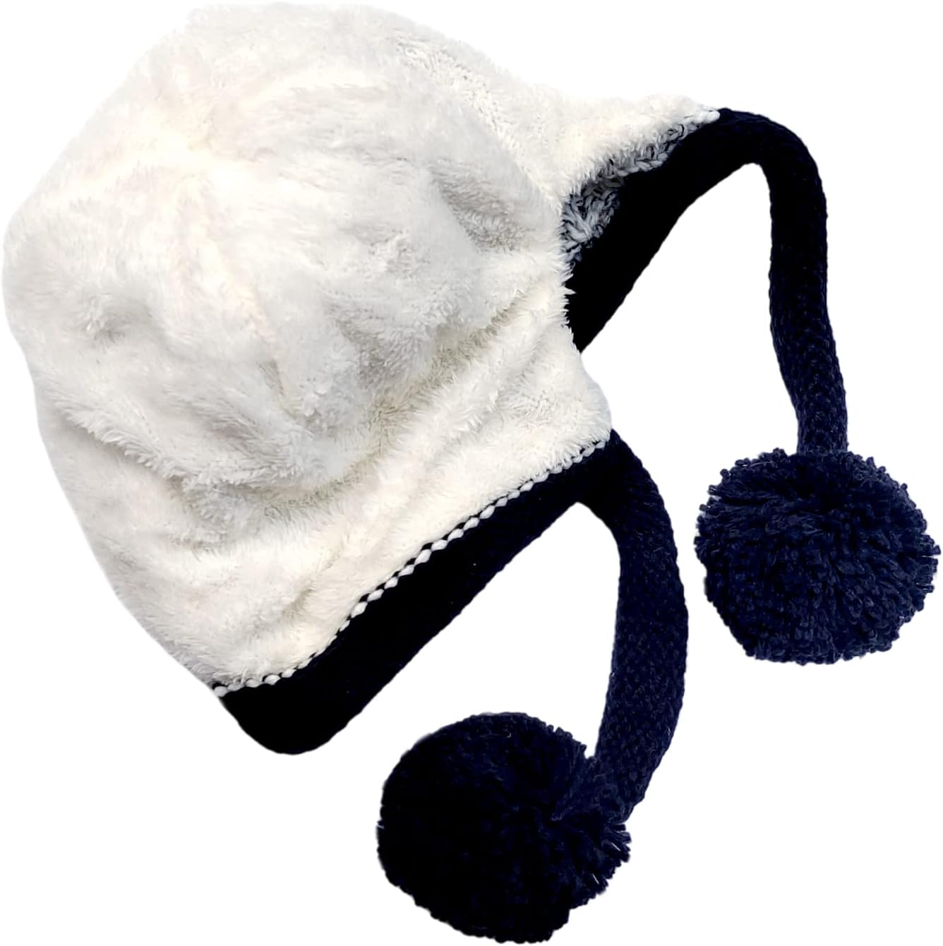Women Winter Peruvian Cover Ears Beanie Hat Ear Flaps Sherpa Ski Snow Hats Knit Fleece Lined 3 Pom Pom - Image 2