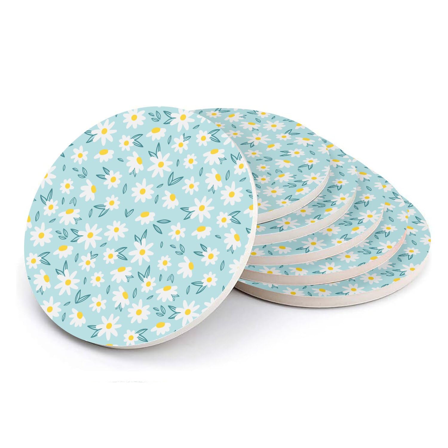 Sous verre ronds en céramique artisanale motif floral minimaliste