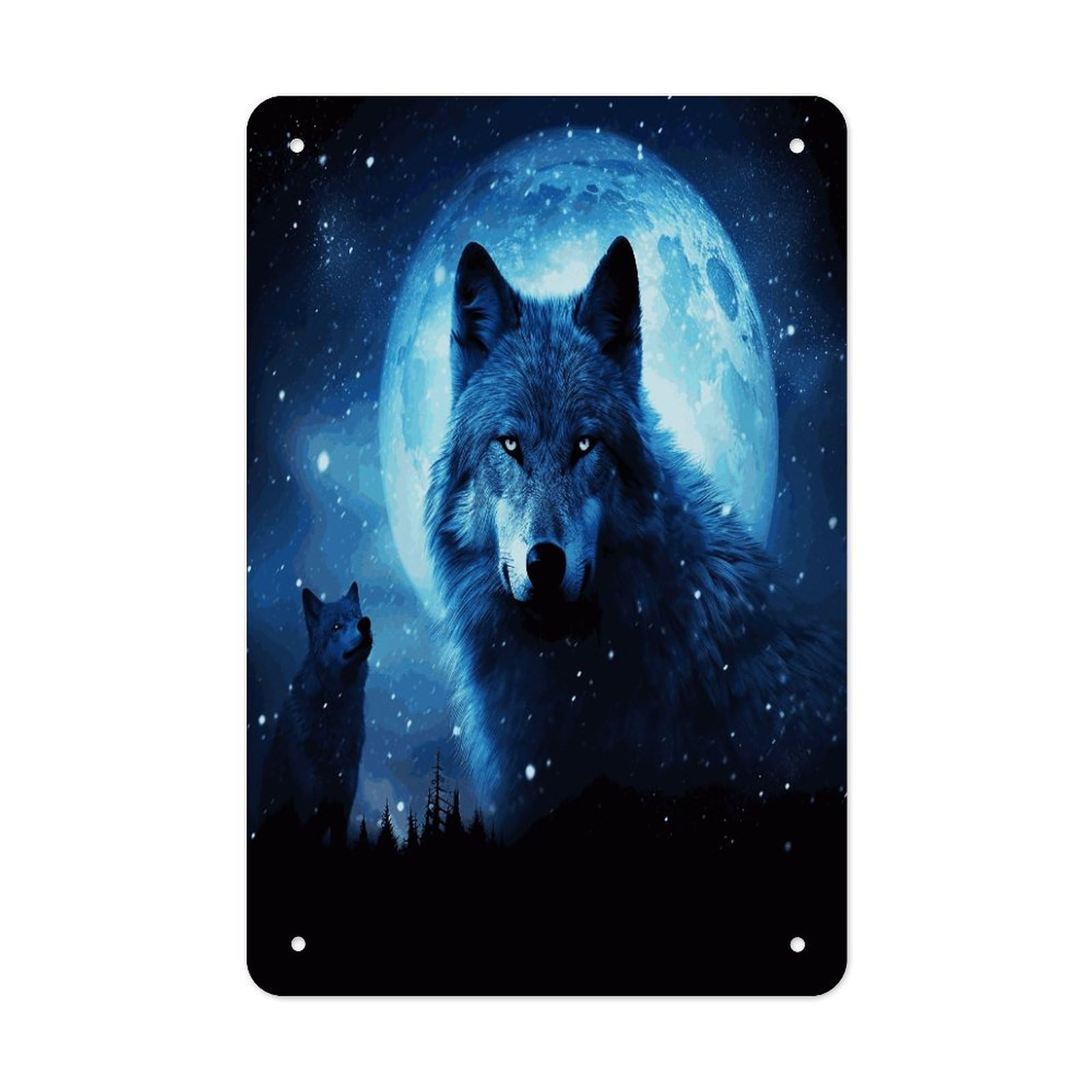 LDGSUPH Wolfs Wall Art Prints Folded Edge Iron Sheet Painting with Holes for Wall Prints Decorative Picture Metal Signboard Decor Painting for Outdoor Indoor Wall Decor