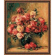 RIOLIS - Bouquet of Roses After Pierre-August Renoir 1402, Cross Stitch Kit 15,75" x18,9, Cross Stitch Kits for Adults, Floral Counted Cross Stitch Kits, Embroidery Kit for Beginners & Advanced