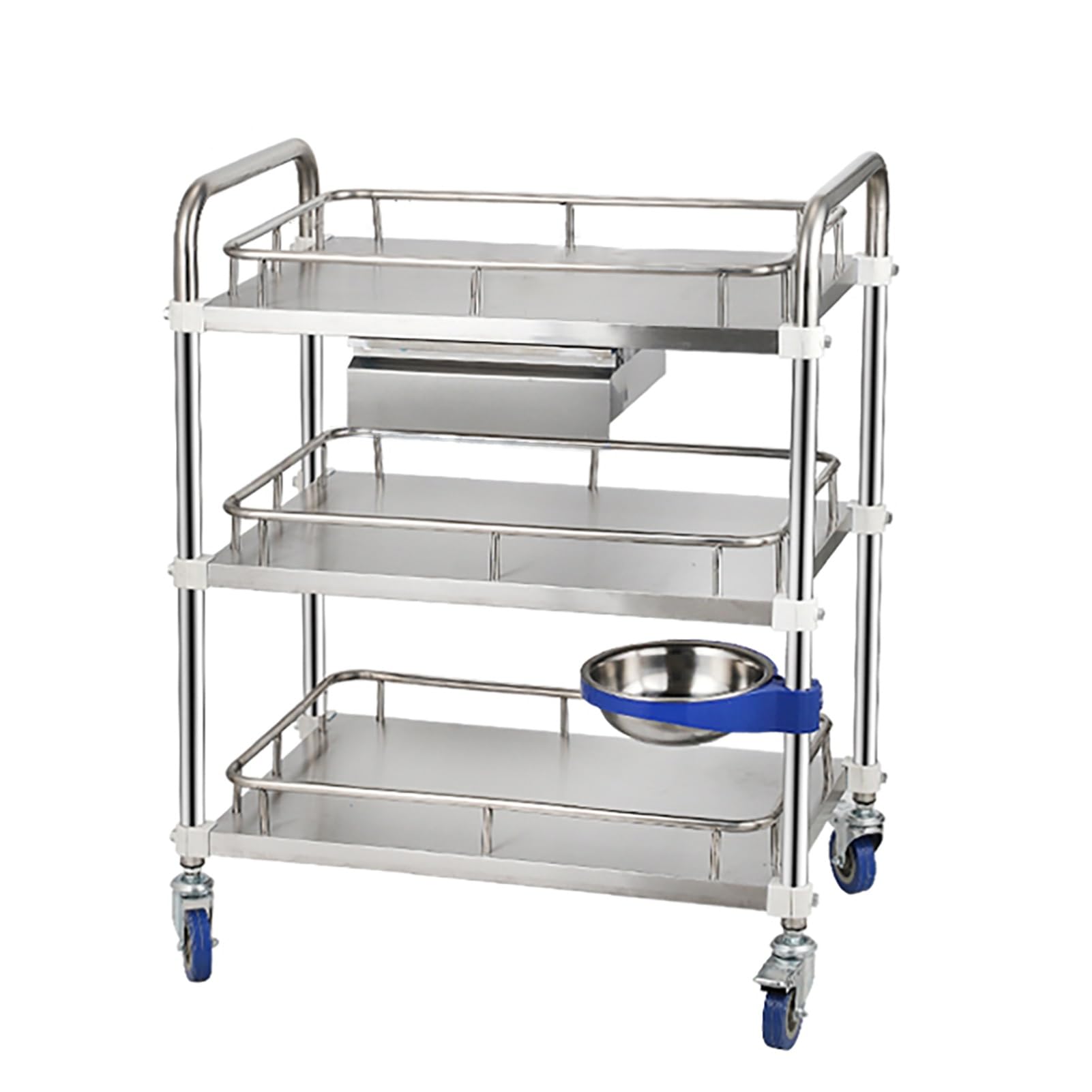 Chariot à roulettes argenté à 3 Niveaux, Chariot de Laboratoire de Service de Clinique Mobile avec Un tiroir, Chariots roulants Utilitaires d'équipement de Chariot de Service, pour Cabinet d