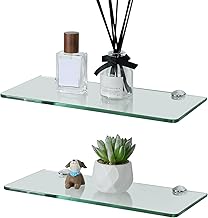 SAYAYO Wall Shelf 30 cm Glass Bathroom Shelves 2 Piece Floating Shelves Wall Shelves Storage Shelves for Living Room, Bedroom, Bathroom
