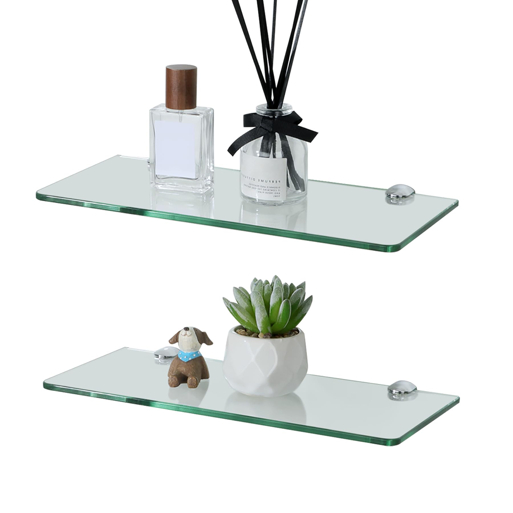 SAYAYO Mensola Doccia Vetro Mensola in Vetro per Bagno Mensola Bagno con Supporto Cromo Lucido, Mensole da Muro 30 CM, 2 Pezzi