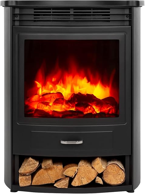 Klarstein Electric Fireplace, Electric Log Burner Indoor, 1900W Electric Fire Free Standing Flame Electric Fire Place with LED Flame Effect, Fake Fireplace, Remote Control, Adjustable Thermostat Timer