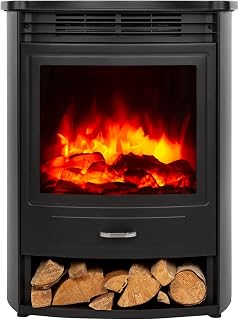 Klarstein Electric Fireplace, Electric Log Burner Indoor, 1900W Electric Fire Free Standing Flame Electric Fire Place with LED Flame Effect, Fake Fireplace, Remote Control, Adjustable Thermostat Timer
