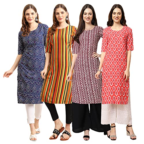 Image of Pinkmint Women's Crepe Digital Print Straight Kurta [Pack of 4]