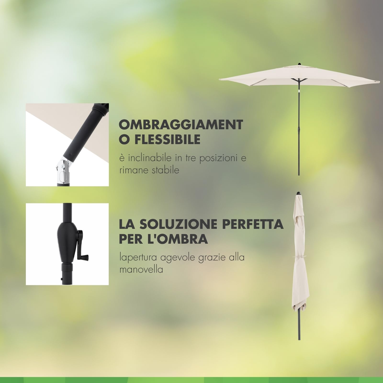 doppler ombrellone Jack 300x200 cm, Naturale, manovella, giardino, UV 50+
