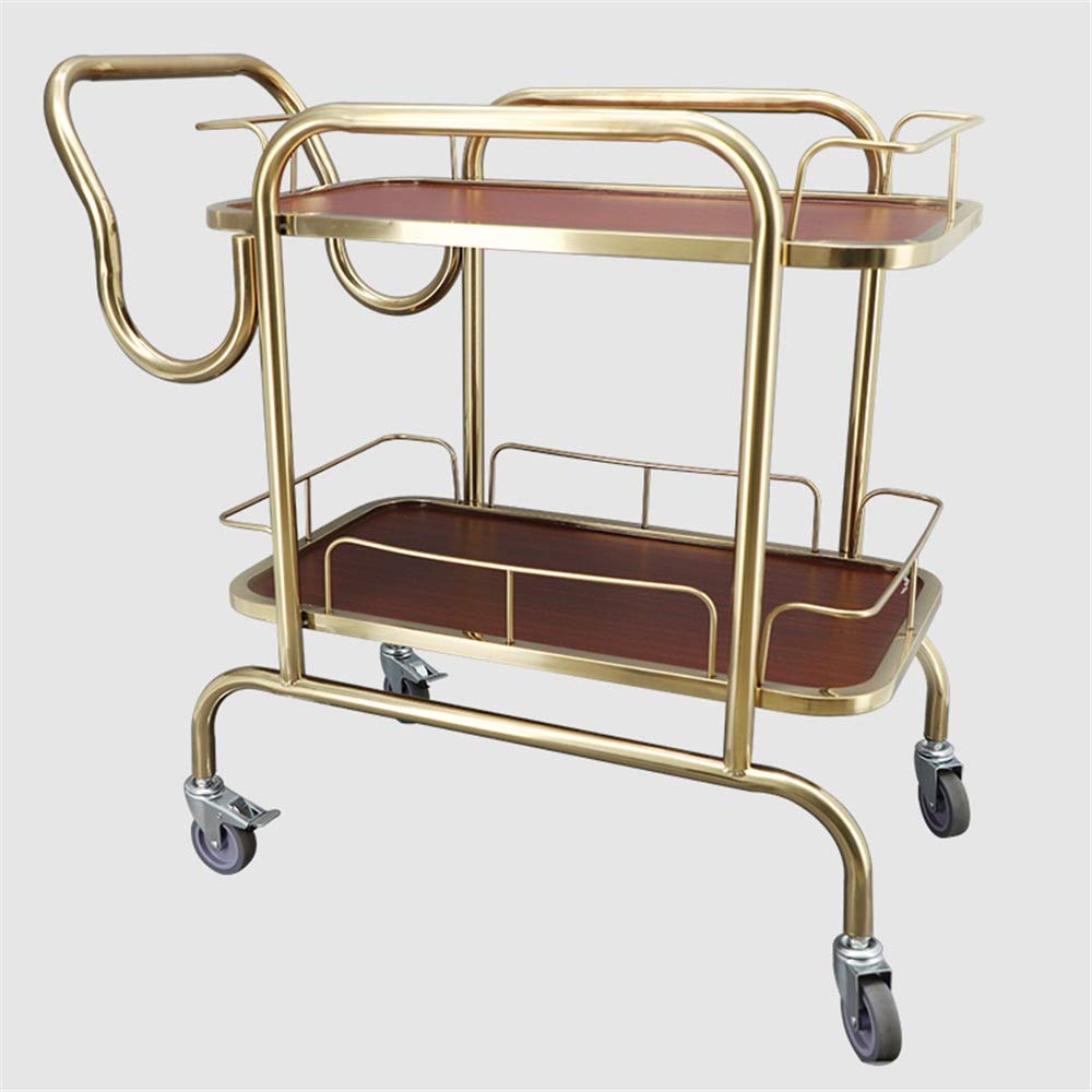 Carrito industrial rodante para servir, estantes de almacenamiento de 2 niveles, carrito de bar de cocina de acero inoxidable con ruedas, estante de vino para uso doméstico y comercial