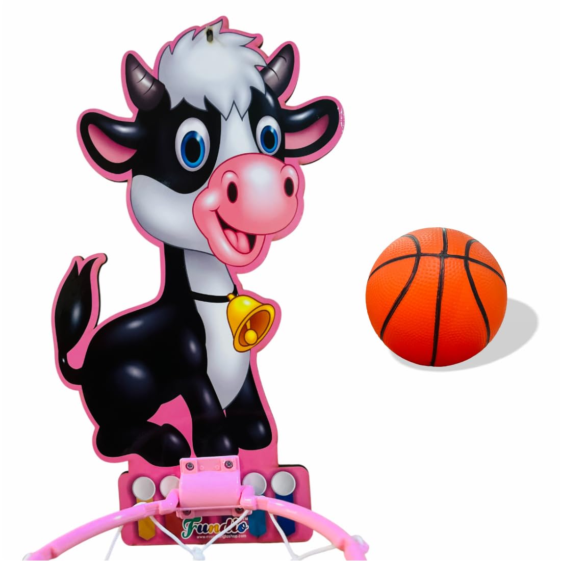 Fundio Cartoon Face Cow Face Basket Ball for Kids for Boys and Girls| Toy Basketball| Basketball Portable Set with Hanging Board, Ring Net for Indoor and Outdoor Games 3