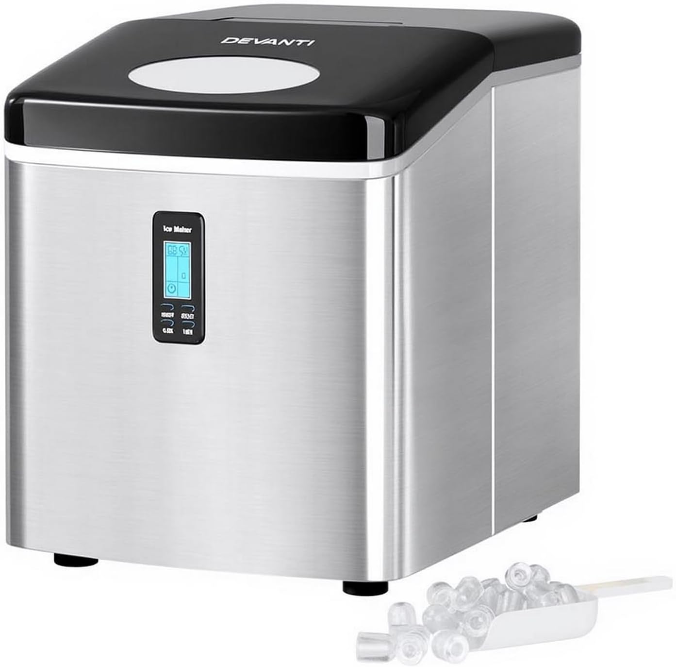 Devanti 120W Stainless Steel Portable Ice Cube Maker Machine, 3.2 Litre ...