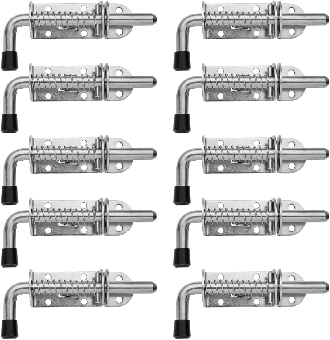 JQK Spring Loaded Latch Pin, 304 Stainless Steel Barrel Bolt Thickened 2mm Door Lock, 5 Inch Brushed Finished(10 Pack), HSB300-P10