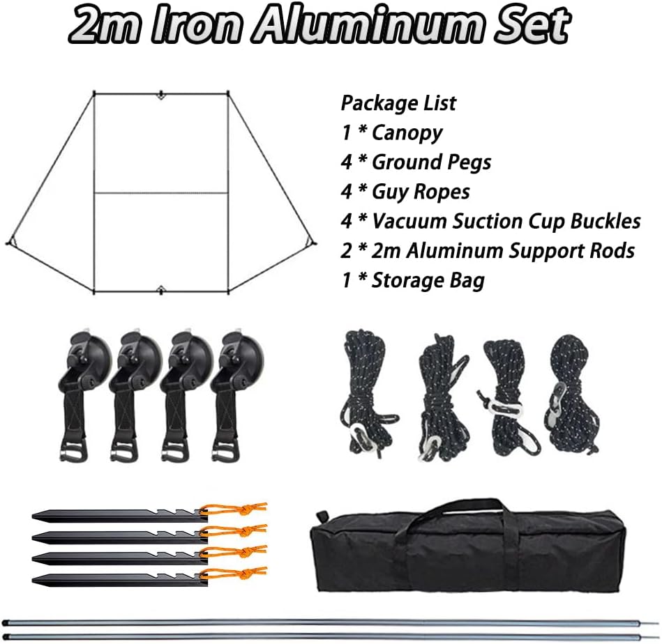 Car Side Awning Tent for Ford F-150 2010-2025 Pickup Truck 5-Seater, Oxford Fabric Camping Vehicle Side Sun Shelter Portable Tailgate Shelter,Off White-2m Aluminum Rod Set