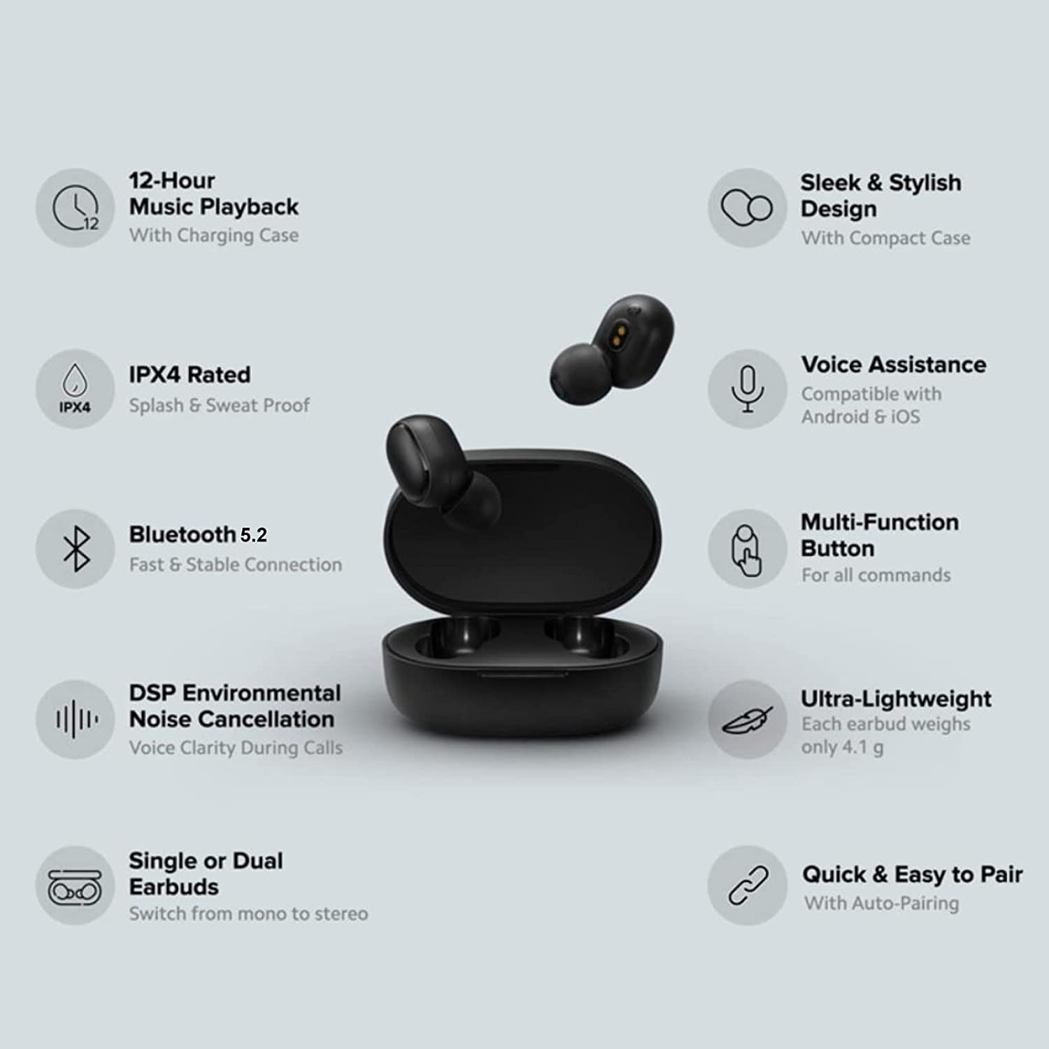 COREGENIX Buds Mini TWS with ENC Bluetooth 5.2 Wireless Headphones, 25Hrs Playtime, Deep Bass, Low Latency, Stereo Calls, Snug-fit TWS Earbuds, Smooth Touch Control & Fast Charging 4