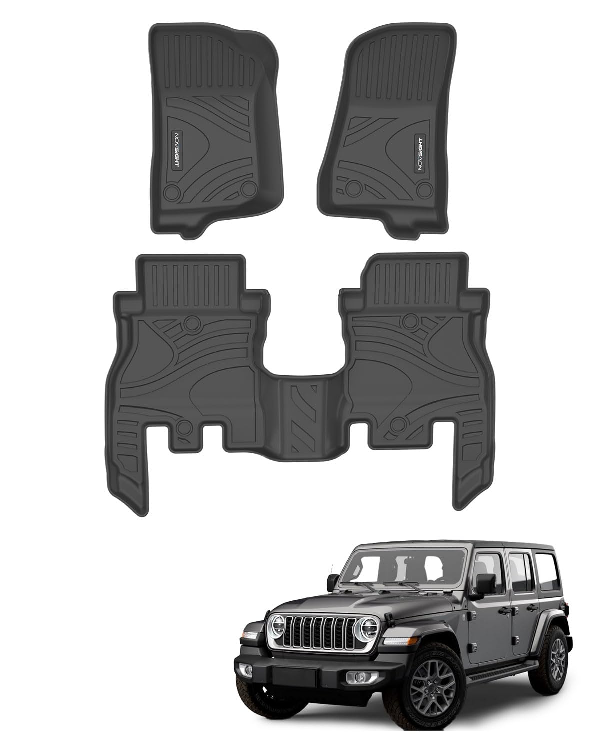 NOVSIGHT Floor Mats Compatible with Jeep Wrangler JL 2018-2024 Unlimited 4-Door (Not for JK and 4XE) All-Weather TPE Floor Liner for 1st & 2nd Row Full Set Car Mats, Black