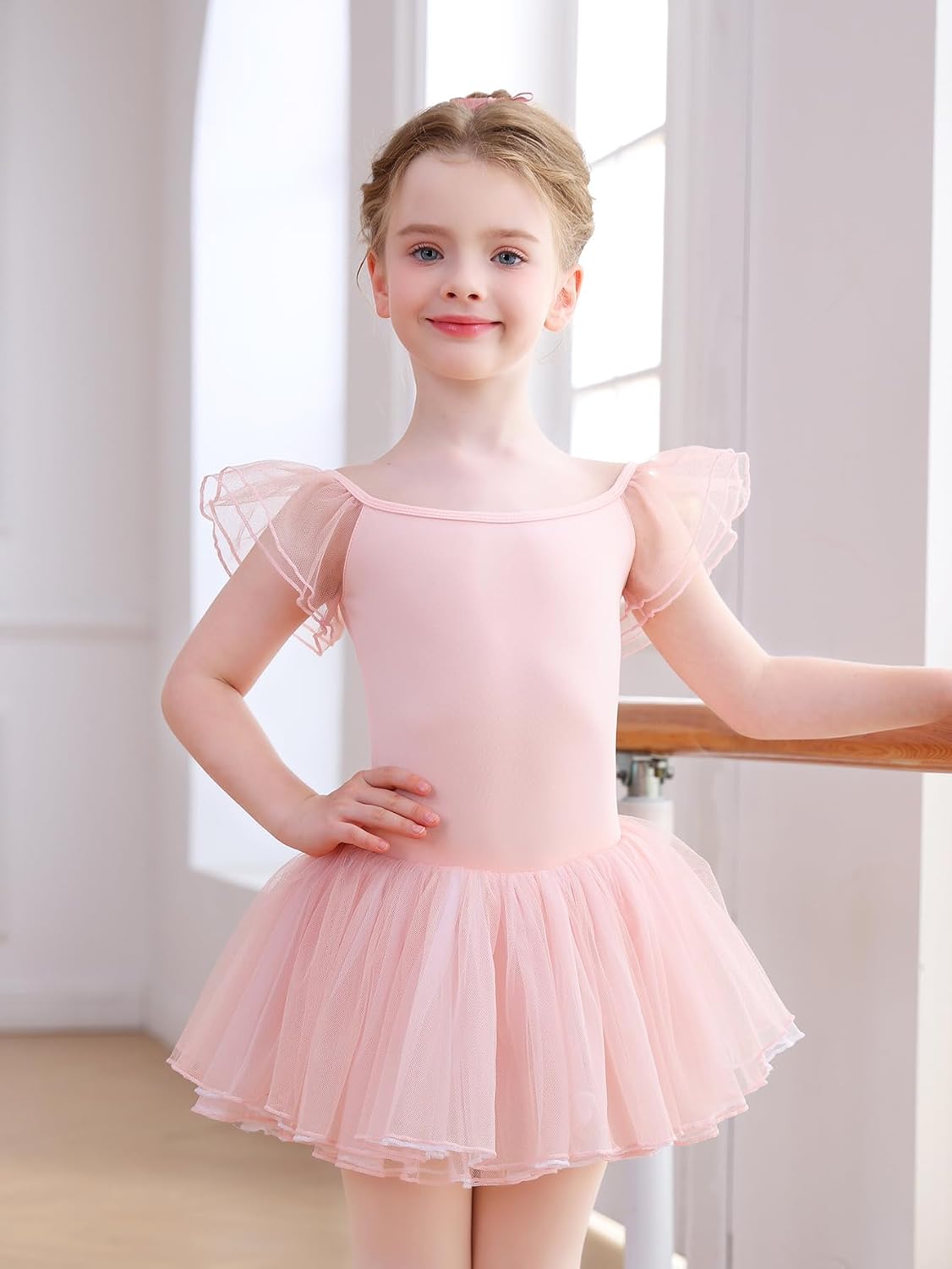 Mecceos Ballet Leotards for Girls - Toddler Flutter Wing Sleeve Tutu Skirted Ballerina Dance Dress