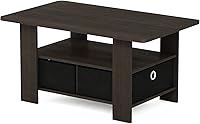 Furinno Andrey Coffee Table - Small Modern Side Table with Bin Drawer Storage, Dark Brown for Living Room, Bedroom, Office