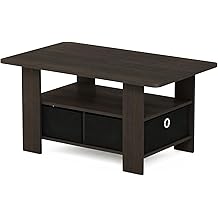 Furinno Andrey Coffee Table, Small Modern Center Table with Storage and Bin Drawer, Side Table for Living Room, Bedroom, Home Office, Dark Brown