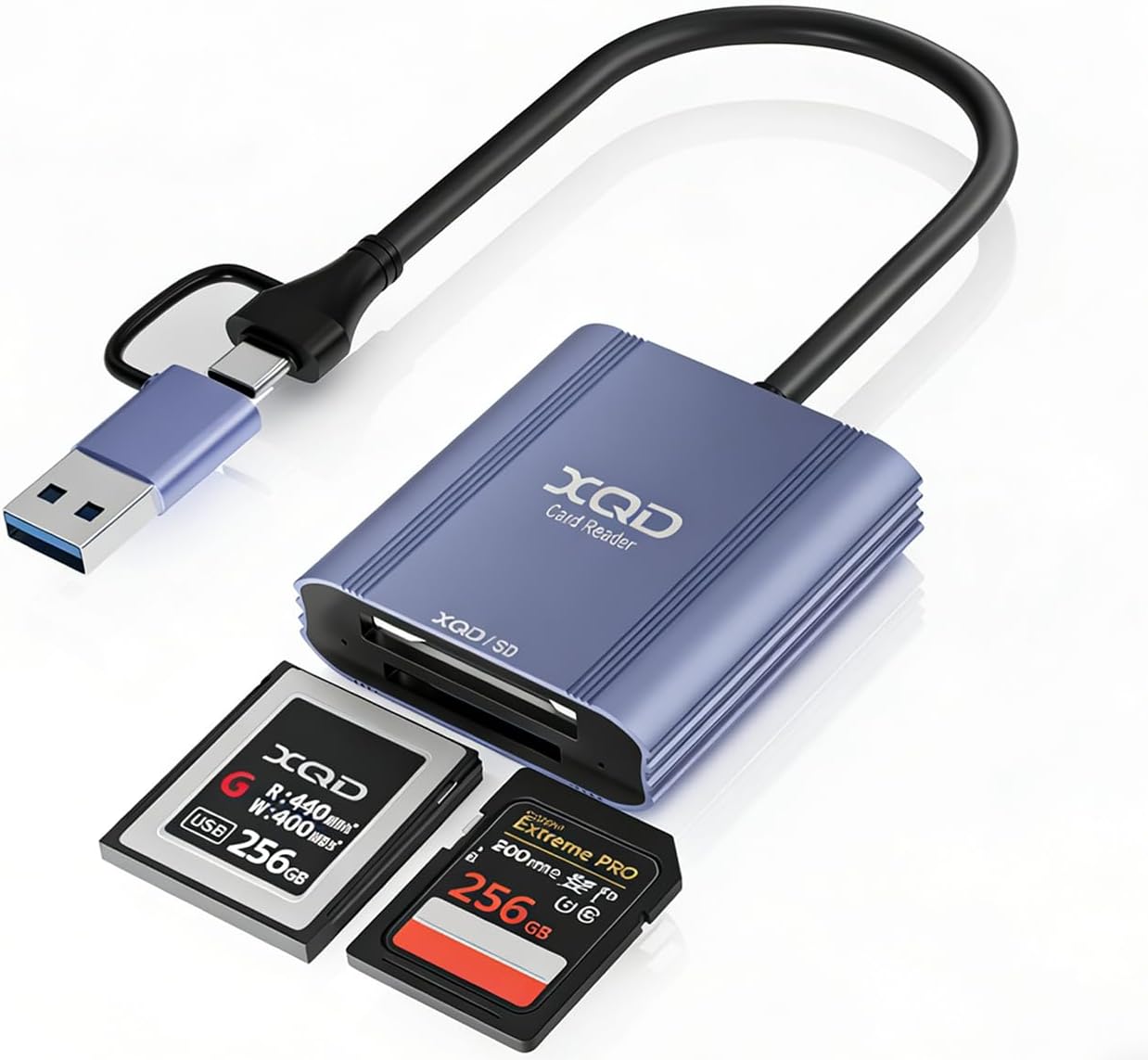 XQD Card Reader - Aluminum 2 in 1 XQD/SD Memory Card Adapter for iPhone 17/16/15 Windows Mac OS Android, 5Gpbs USB 3.0 XQD Reader Support Sony G/M Series, Lexar 2933x/1400x USB Mark XQD Card
