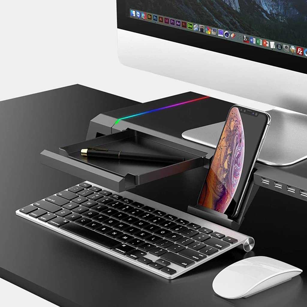 Supporto per monitor Organizer Supporto Supporto RGB Scrivania di Ricarica per Computer Portatile Home Monitor Stand con Cassetto