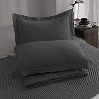 Vista 6 de Simple&Opulence - Juego de funda de edredón de 100% lino puro, color liso con detalles bordados, disponible en tamaño individual, matrimonial, Queen