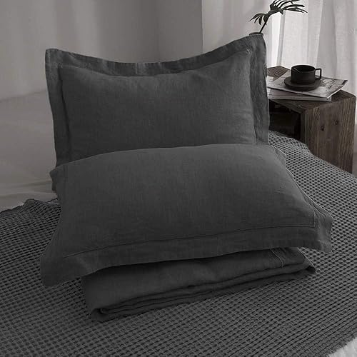 Miniatura 6 de Simple&Opulence - Juego de funda de edredón de 100% lino puro, color liso con detalles bordados, disponible en tamaño individual, matrimonial, Queen