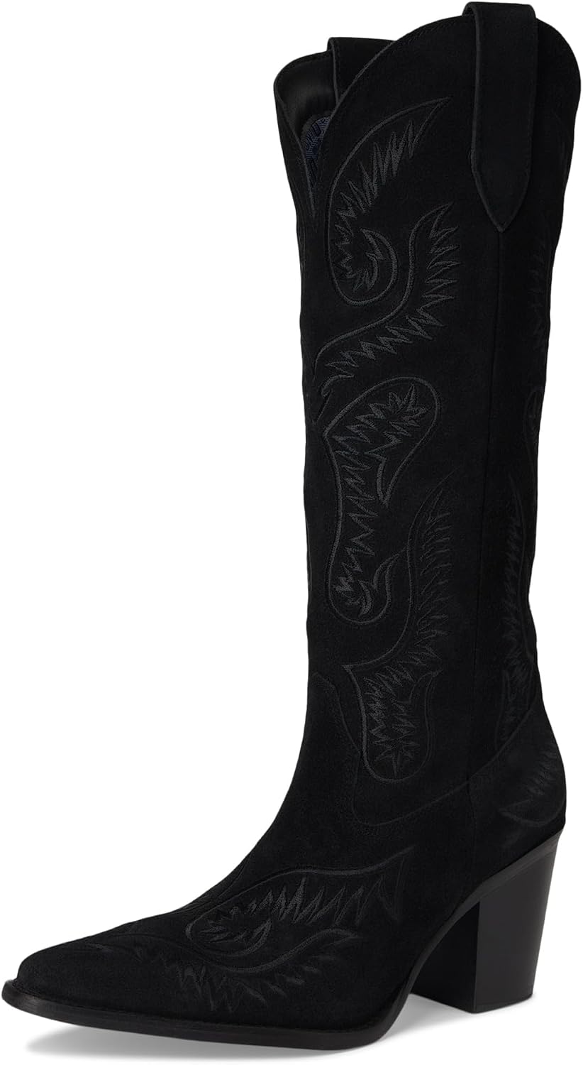 Dingo Womens Evita Embroidered Snip Toe Dress Boots Over the Knee Mid Heel 2-3"
