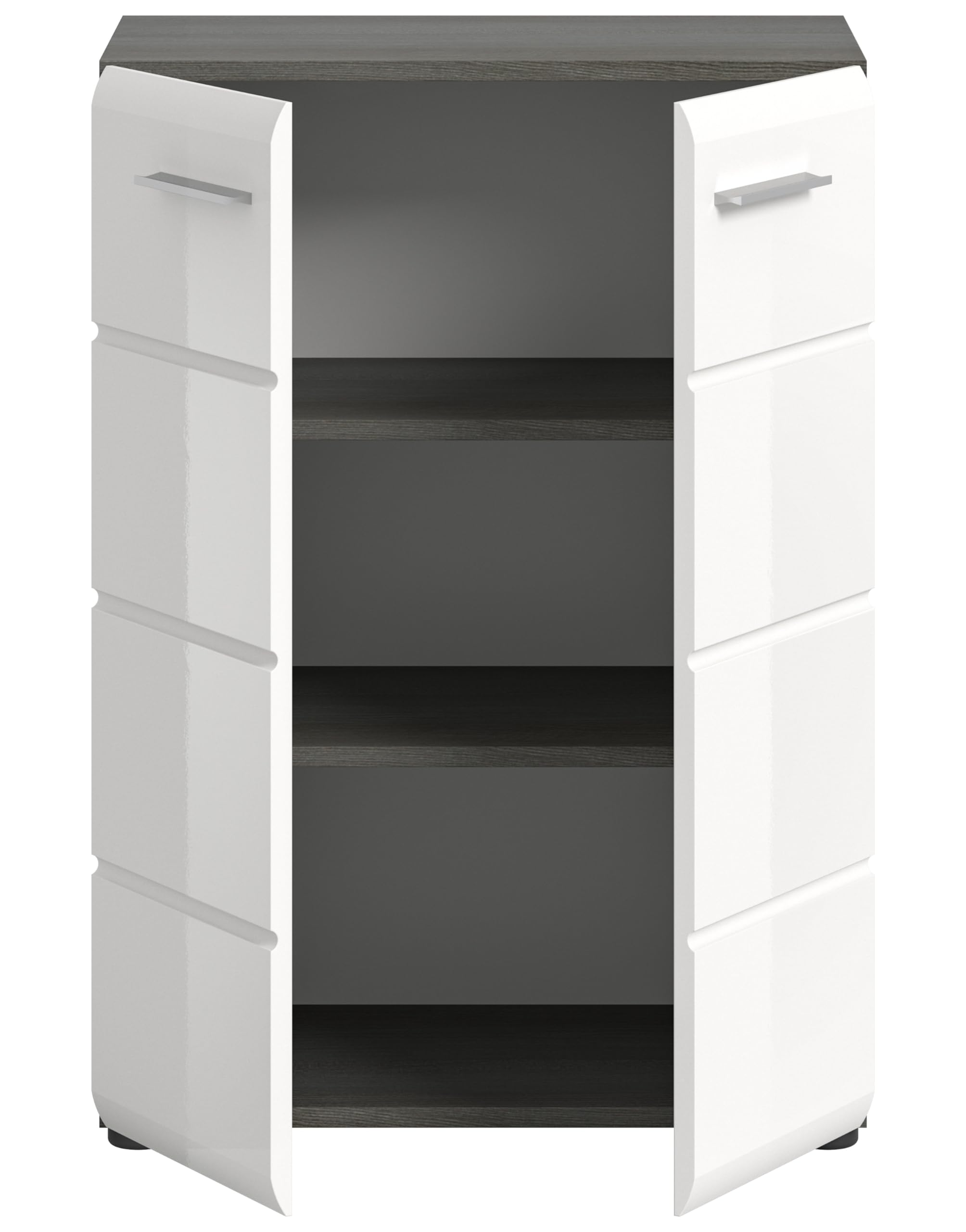 xonox.Home - Kommode Salsa 60x85x37 cm in Rauchsilber und weiß Hochglanz - Schrank Beischrank Highboard Anrichte Sideboard - Pflegeleichte Oberfläche
