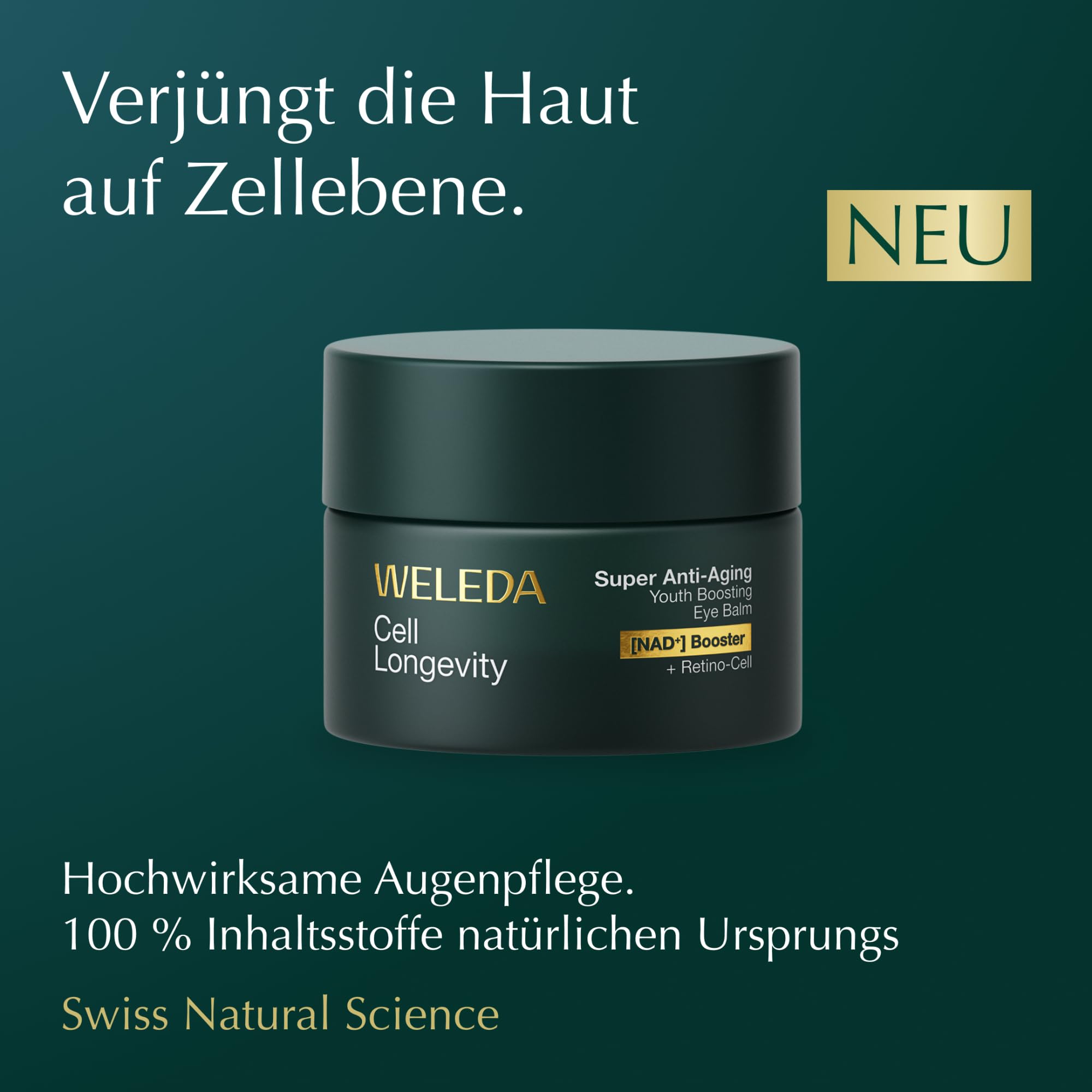 WELEDA Cell Longevity Super Anti-Aging Youth Boosting Eye Balm 4in1 Augenpflege NAD⁺ Booster Retino-Cell reduziert Falten dunkle Augenringe Naturkosmetik vegan 15ml