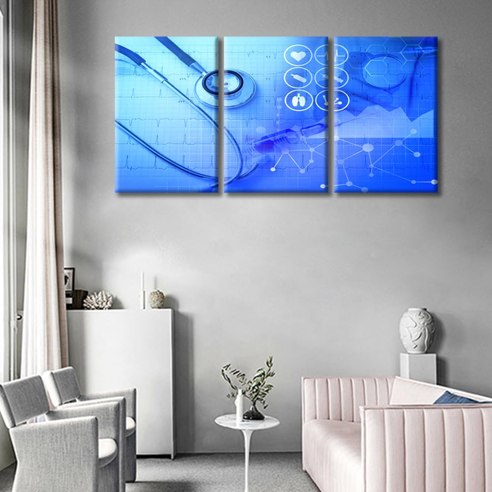 TUMOVO 3 Piece Wall Decor Medical Stethoscope Medical Examination Poster Canvas Paintings for Bedroom, Bathroom, Office. Clinical Laboratory Print on Canvas Framed Ready to Hang (42