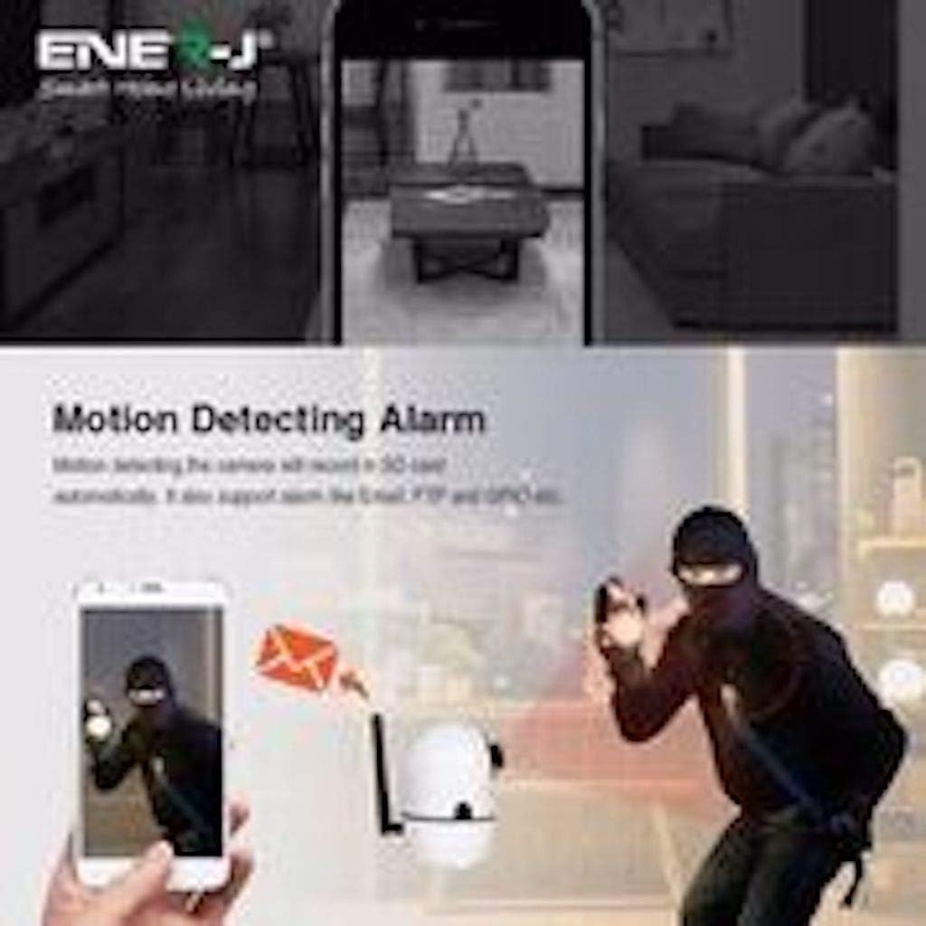 Ener-j Smart Wi-Fi HD Indoor Pan Tilt Camera, 1.3MP, 2 Way Audio, Motion Detector, Wifi, Mobile View, Security Lighting