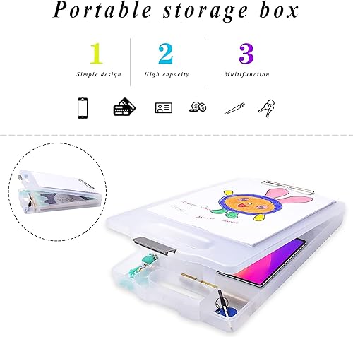 Miniatura 9 de SAYEEC Caja de almacenamiento portátil para portapapapeles, organizador de archivos multifuncional transparente A4 con clip de placa, soporte de