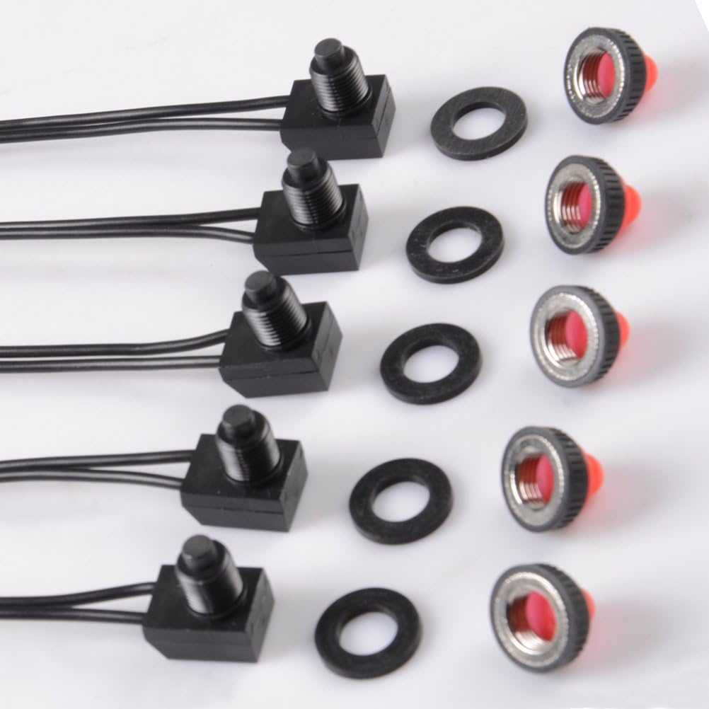 Push Button Switch Waterproof On-Off Light Wired Switches 12V for Motorcycle/Car 5Pcs (Black) : Automotive