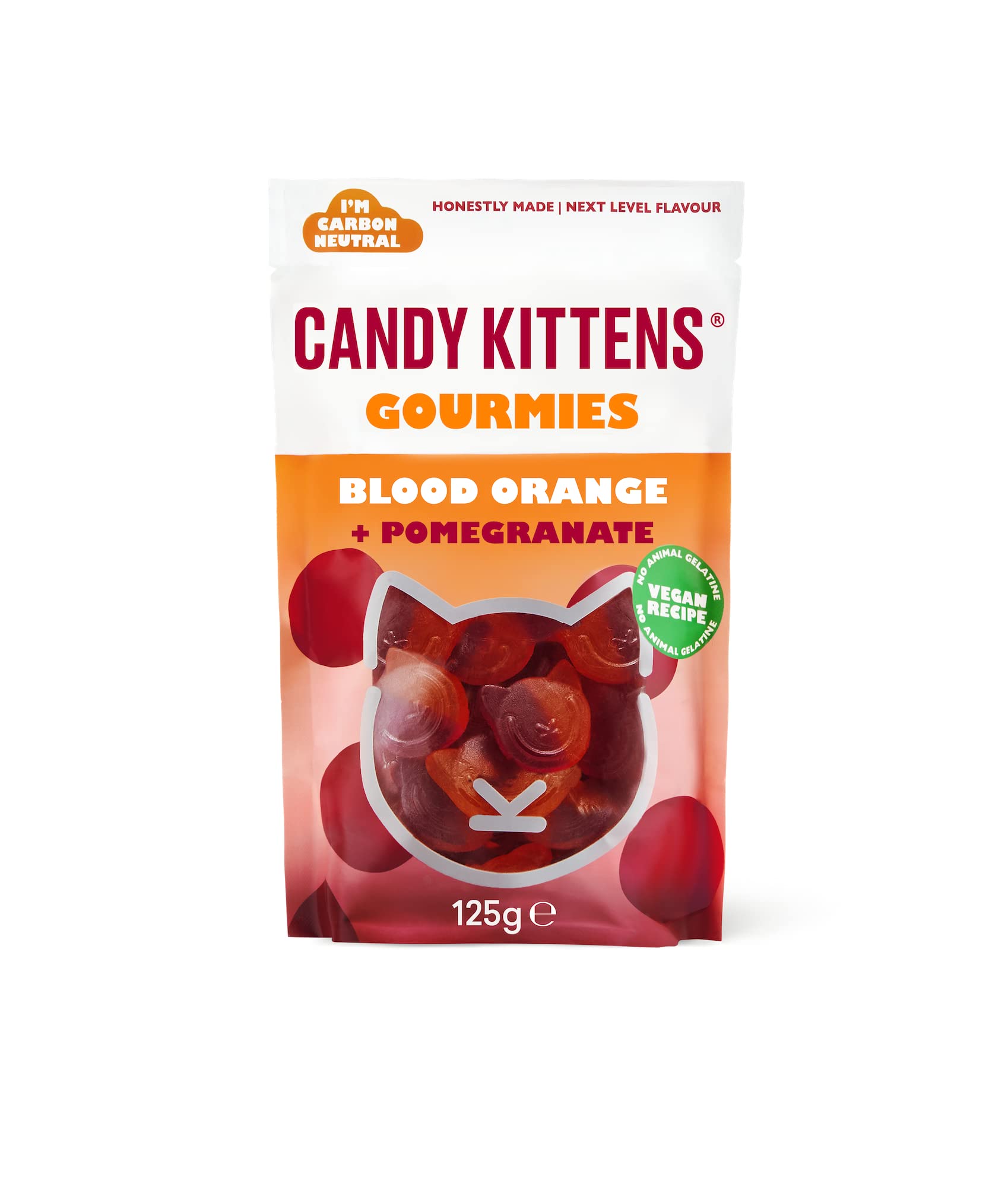 Candy Kittens GOURMIES BLOOD ORANGE & POMEGRANATE Vegan Sweets, Packed With Fruit Juice & Natural Ingredients, Big Gourmet Flavours From Little Kittens, Vegetarian Sweets - 125g Sweet Bag